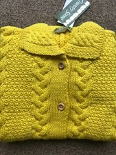 Soft 100% British Wool Ladies Aran Style Collared Cardigan Chunky Cable Knit