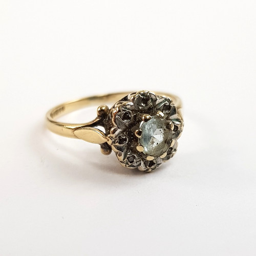 9ct gold aquamarine diamond - gold, &