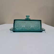 Pioneer Womans Vintage Teal Glass Butter Dish with Lid