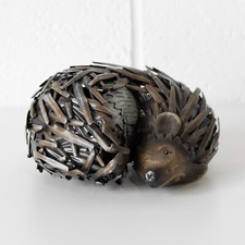 Small 15cm Sleeping Hedgehog Metal Garden Ornament Animal Sculpture Outdoor Art