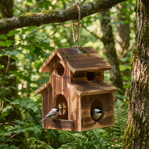 Multi hole wooden bird house - wooden,