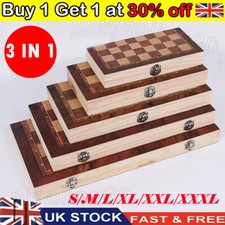 3 in 1 Chess Wooden Set Folding Chessboard|Backgammon|Draughts Wood Board Game .