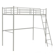 Metal High Sleeper Bed Frame 3.5FT Single Loft Bed with Desk Silver