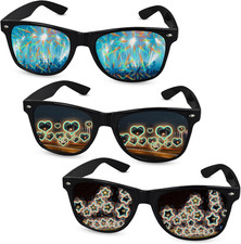 GLGHMH 3Pcs Diffraction Glasses, 3D Heart Star Firework Rave Glasses, Party 