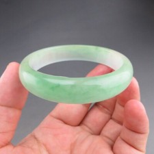56mm Certified Grade "A" Natural Green Jadeite Jade Gems Bangle Bracelet K2