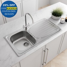 Stainless Steel Inset Kitchen Sink Single 1 Bowl Reversible Drainer FREE Waste