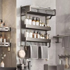 Titanium Grey Bathroom Shower Storage Shelf Rack Towel Rail Toothbrush Holder