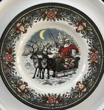 Royal Stafford Christmas Dinner Plate – Santa Sleigh & Reindeer Snow Scene