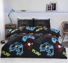 Children Game Gaming Gamer Duvet Cover Kids Boys Single Quilt Bedding Set Black