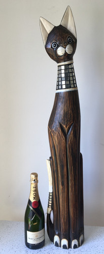 Big hand carved wooden - wooden, cat