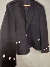 Black Argyle Kilt Jacket 44 Reg New Wool Highland Scottish Scotland Burns Night