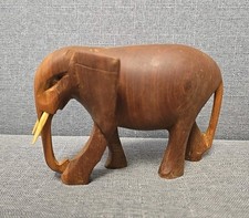 VINTAGE CARVED WOODEN ELEPHANT ORNAMENT - 11cm Tall 16cm Long