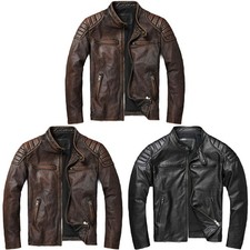 Men Imitation Leather Retro Jacket Stand Collar Punk Style Motorcycle Clothing