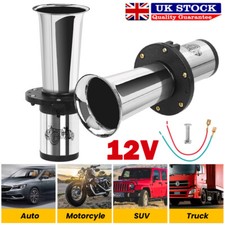 Chrome 12V Vintage Loud Sound Trumpet Klaxon Horn Kit For Camper Car Van & Truck