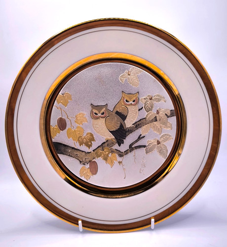 Chokin owl display plate - display, 23cm