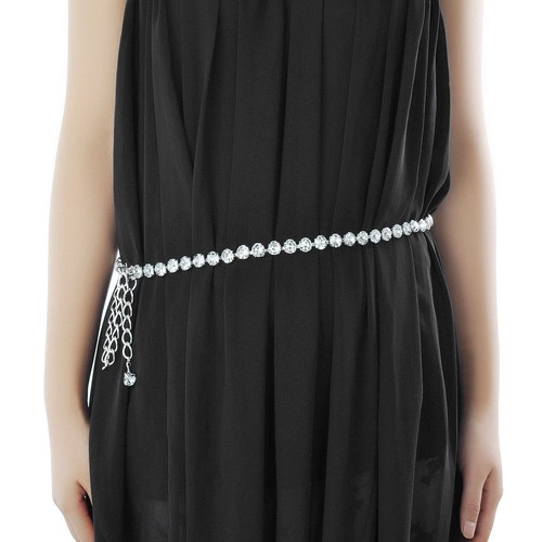 Silver diamante chain waist - chain,