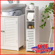 BATHROOM STORAGE ORGANIZER CABINET Freestanding Toilet Paper Roll Holder Shelf