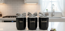 Tea Coffee Sugar Storage Jars Silver Bow Lid Ceramic Kitchen Canister Container