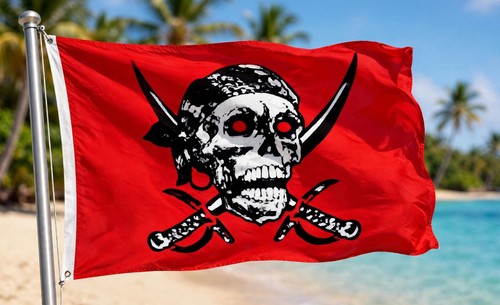 Red skull pirate flag 3x2 - 3x2, feet