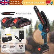2 Batteries 6'' Mini Cordless Chainsaw Electric One-Hand Saw Wood Cutter Kit New