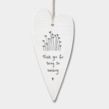 East of India Hanging Long Porcelain Heart Thank you Keepsake Inspirational Gift