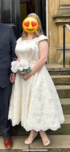 Ivory tea length wedding - tea, dress