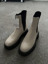 Zara Cream And Black Boots