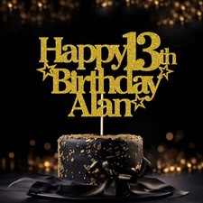 Cake Topper Personalised Custom Any Age Name Happy Birthday Glitter Card Topper