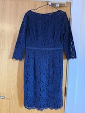 Jaeger UK 12 Navy Blue Lace Zip Sheath Knee Length Party Occasion Dress Vintage?