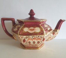 VINTAGE ARTHUR WOOD MAROON & GOLD HEXAGONAL TEAPOT IN VERY GOOD CONDITION