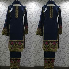 Ladies Navy Linen 3 Piece Suit Readymade Asian Pakistani/Indian Wedding Party
