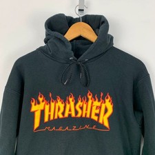 Thrasher Magazine Hoodie Small Black Flames Spellout Hooded Sweatshirt Skate