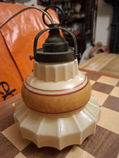 Art Deco Opaline Glass & Brass Pendant Ceiling Light Fitting 19x15cm UNTESTED