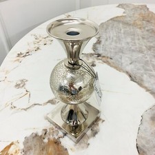 Medium Mercury Silver Glass Ball Pillar Candle Holder Stand Candlestick 10x25cm