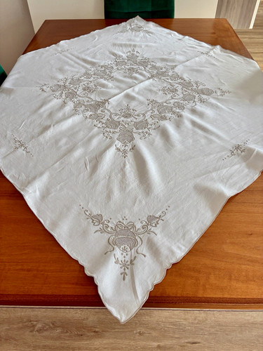 White beige linen embroidered - white/beige,