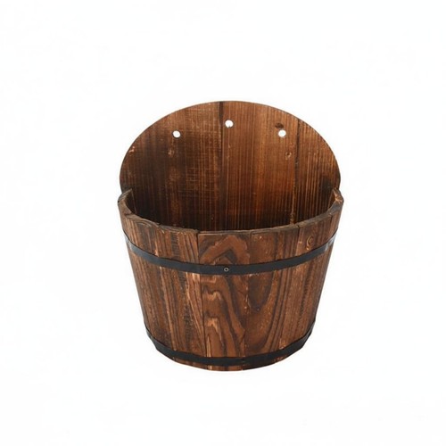 Hanging wooden barrel planter - wooden,