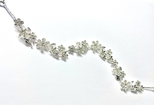 Silver diamanté floral hair - silver,
