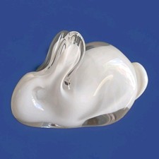 Vintage 70s Wedgwood Large White Art Glass Rabbit Figurine / Paperweight