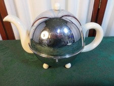 Beautiful Vintage Ever Hot Ceramic Insulated Teapot w/Chrome Cover