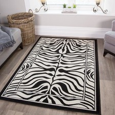 Black White Safari Fake Zebra Skin Animal Print Nature Rug Boutique Living Room