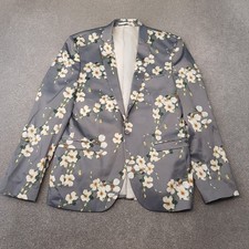 ASOS Mens Jacket 44R Grey Floral Tuxedo Smoking Blazer Lapel Dinner Super Skinny