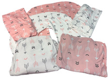 Brolex 6pc Baby Bedding Set – Crib/Bassinet Sheets + Boppy Covers Pink White EUC
