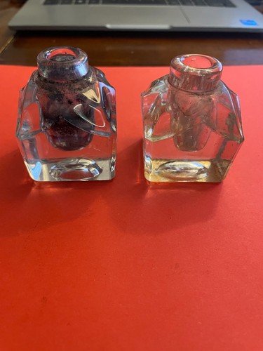 Pair antique glass inkwells - antique,