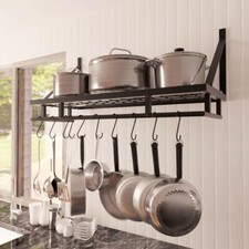 45/60/90cm Kitchen Hanging Shelf Pot Pan Rack Wall Mount Utensils Storage Holder