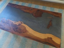 English character Yew and smokey grey resin river coffee/end table 85 x45 x46cm.