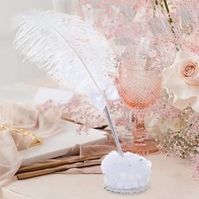 White Feather Pen with Holder