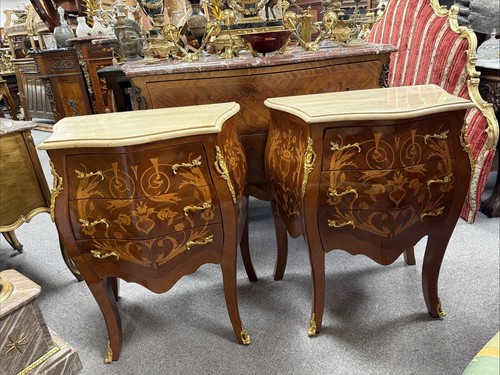 Pair marble top bedside - marble,