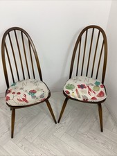 Ercol Windsor Quaker Bow Back Dining Chairs (pair) & Cushions 1979 @paf# Mez