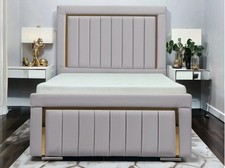 Plush Velvet Panel Gold Strip Ottoman Gas lift Bed Frame small Double king size