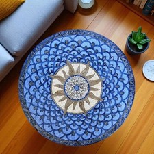 Handmade White Marble Coffee Table | Lapis Lazuli Mosaic Art Furniture for Home
